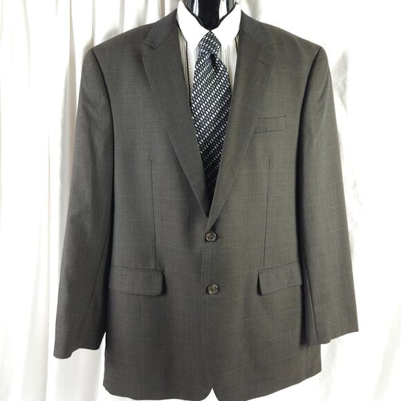 Ralph Lauren Mens SZ 44L Gray Plaid 2 Button Single Vent Wool Sports Coat Blazer - Picture 1 of 12